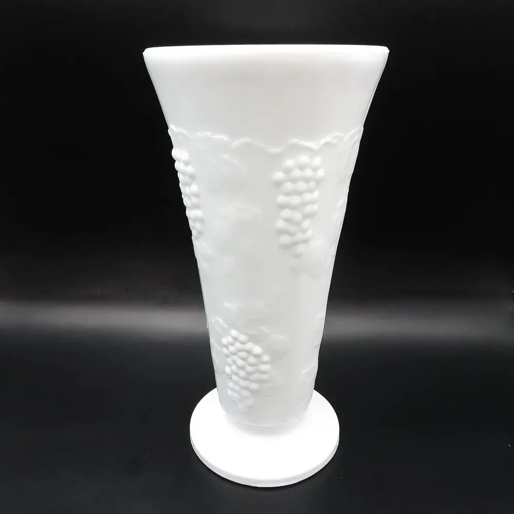 Vintage Indiana Glass Colony Harvest White Milk Glass Grape Pedestal Vase 7.75”